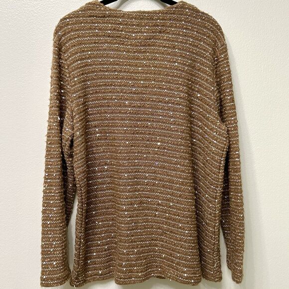 Toffee Apple Cardigan Women’s Large Brown Boho Knit Preppy Stripe Sequin Sweater - Picture 2 of 13